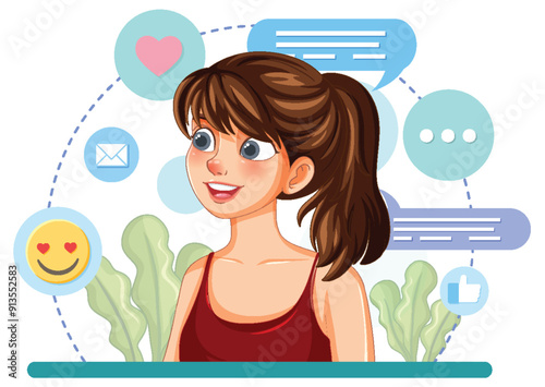 Happy Girl with Social Media Icons