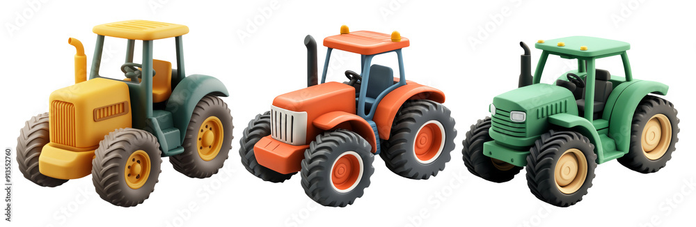 Obraz premium Tractors set isolated on transparent background