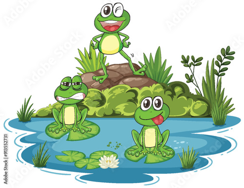 Playful Frogs by the Pond