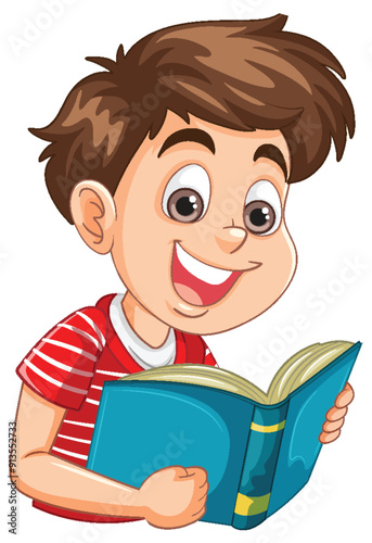 Happy Boy Reading a Book