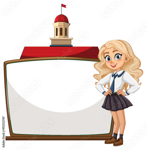 Schoolgirl with Blank Signboard