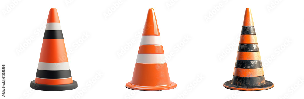 Traffic Cone Set Isolated On Transparent Background Traffic Cone Set Isolated On Transparent Background
