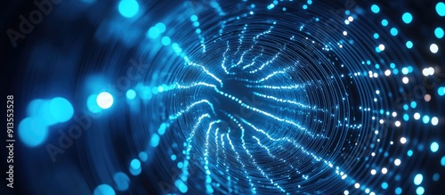 Illuminated abstract tunnel composed of interconnected lines and dots in blue neon 3D illustration ideal for sci fi and technology themed backgrounds