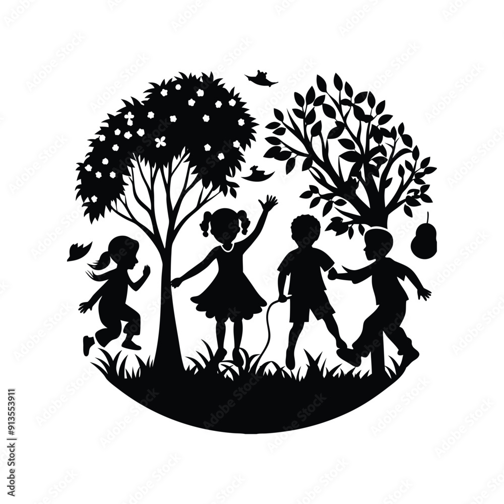 Children Playing Outside Silhouette Vector Children Playing Outside Silhouette Vector