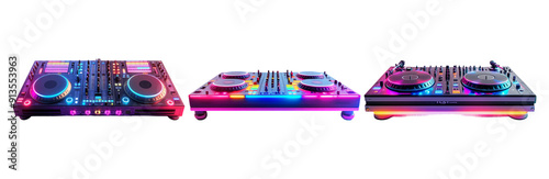 DJ turntables isolated on transparent background, essential equipment for music mixing