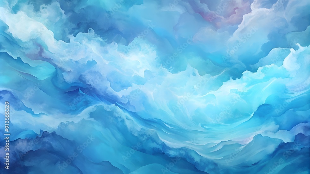 Obraz premium Abstract azure light baby blue aqua watercolor paint flow texture pattern wallpaper background. 3d blue water background