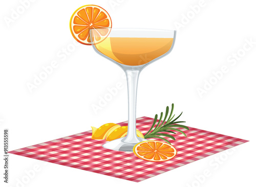 Refreshing Citrus Cocktail on Checkered Cloth