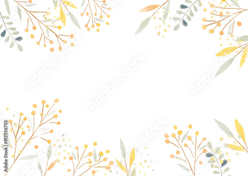 秋　シンプルな水彩風ボタニカルフレーム