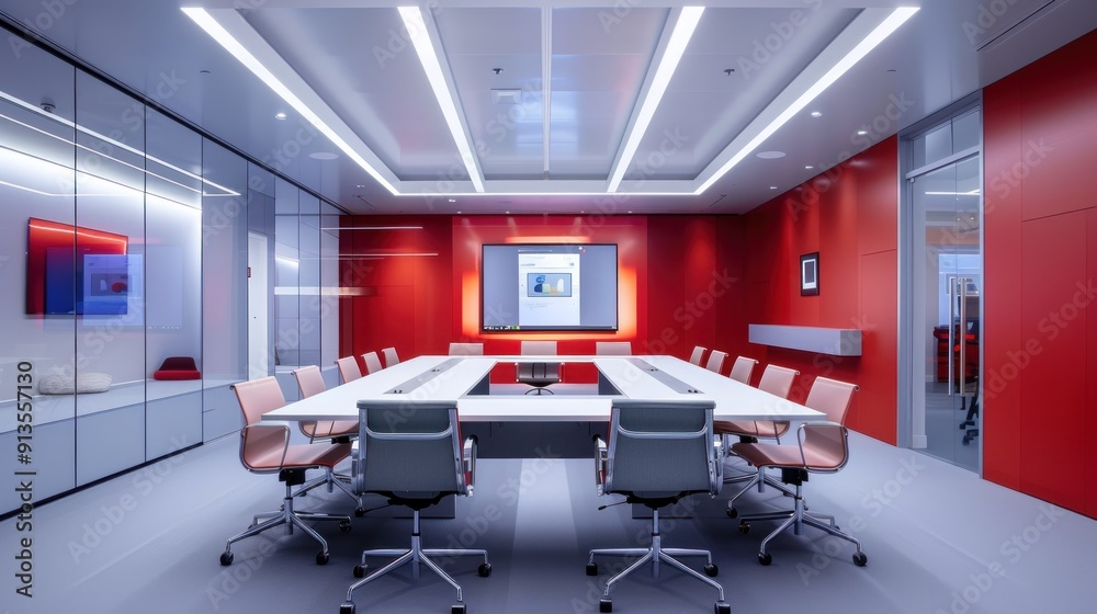 A conference room with a central point for connecting devices, focusing on integrating various technologies. A conference room with a central point for connecting devices, focusing on integrating various technologies.