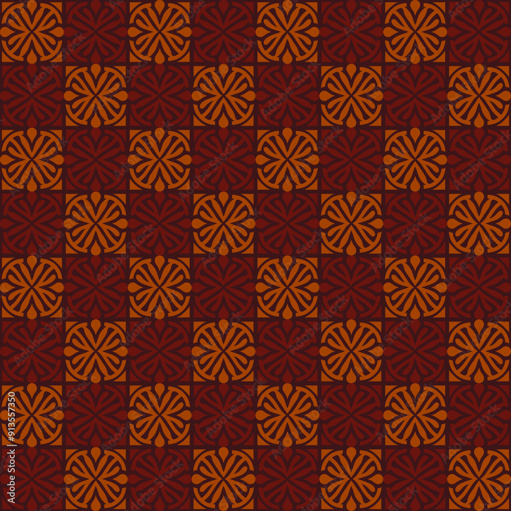 Seamless red geometric pattern. Damask inspired design, Baroque, Rococo, Art Deco.