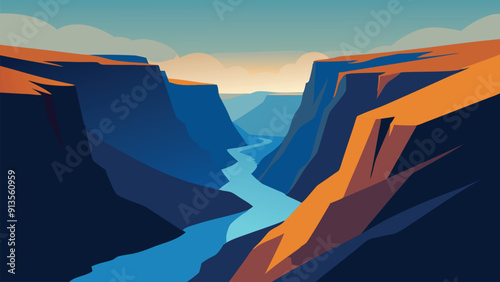 Beauty of nature Majestic view of Fjadrargljufur canyon and river. South east Iceland, Europe flat vector illustration photo