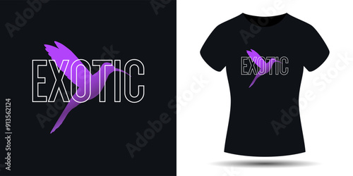 An illustration for clothes. Print on the T-shirt. Modern fashion illustration. A vector graphic image. A template for placing an illustration on clothes. The inscription is exotic.