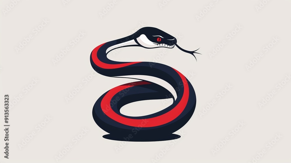 Obraz premium Coiled snake minimalist 2D vector, basic and clean design, simple and plain illustration, uncomplicated shapes