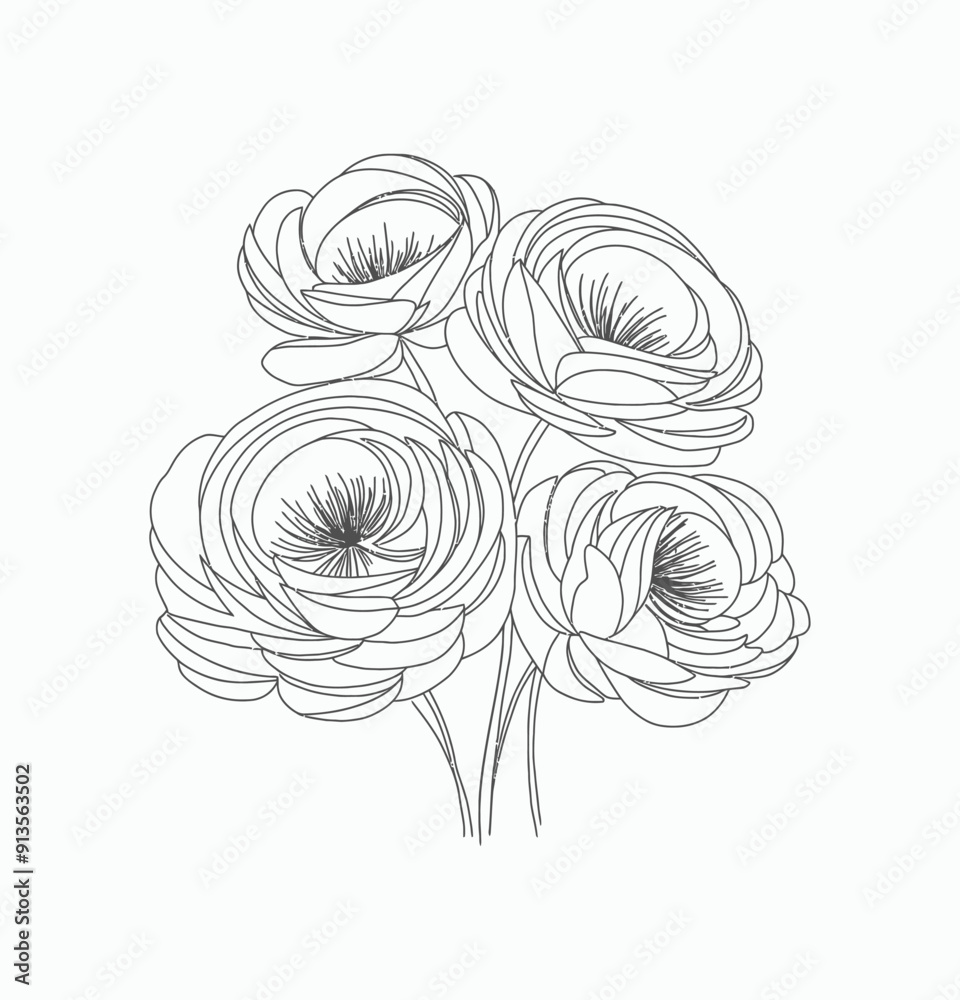 Fototapeta premium Simple hand drawn flowers outline drawing illustration