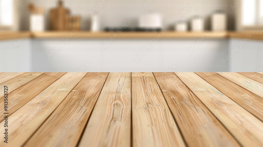 Warmtoned kitchen interior with focus on a wooden table, creating a cozy atmosphere. Warmtoned kitchen interior with focus on a wooden table, creating a cozy atmosphere.