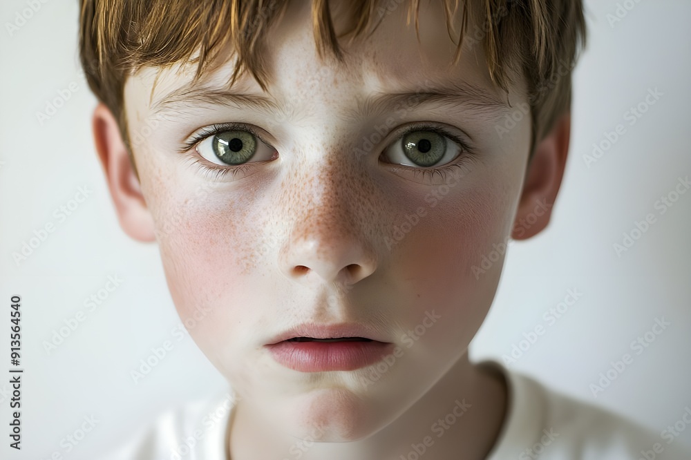 hyper realistic, face close up, a boy looking frustrated, white background, shadow play hyper realistic, face close up, a boy looking frustrated, white background, shadow play
