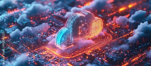 Modern Business Technology and Network Concept with Industry 4 0 Elements Cloud Computing IoT and Cognitive Computing 3D Illustration