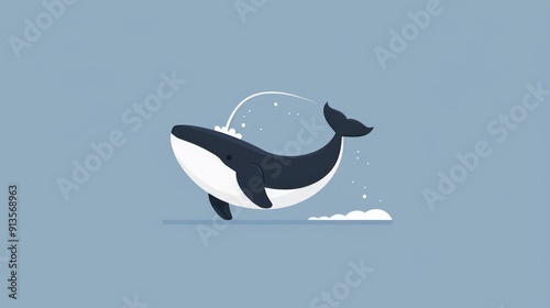 Minimalist whale illustration, spouting water, clean and basic, simple 2D vector art with plain colors, uncomplicated style photo