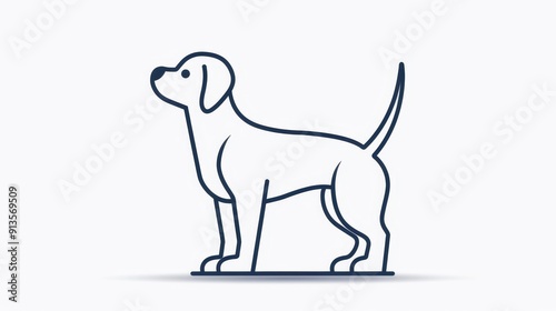 Uncomplicated minimalist 2D vector art, dog wagging its tail, clean and basic lines, plain design elements