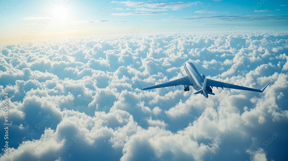 A large jetliner flying above the clouds in the sky A large jetliner flying above the clouds in the sky