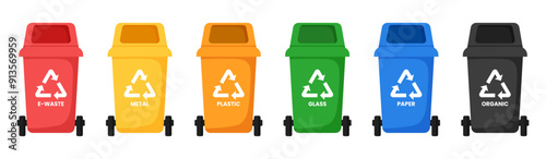 Set of rubbish bin recycle trash colorful clipart flat illustration 