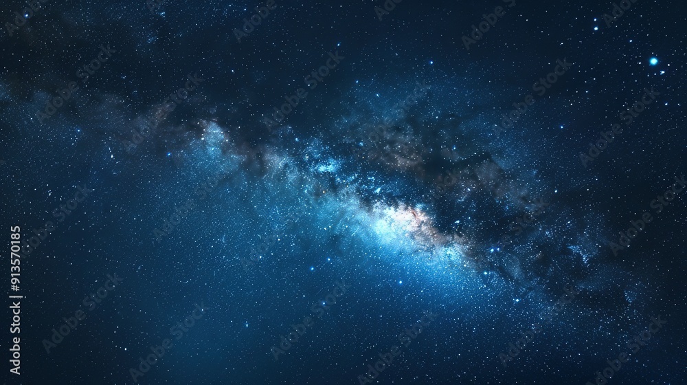 Fototapeta premium Milky Way Galaxy with Scattered Stars in Dark Blue Night Sky