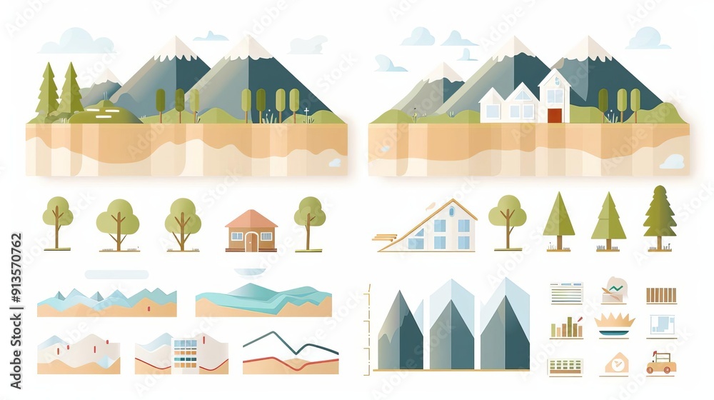 Naklejka premium Infographic of resource allocation in various sectors, resources levels, impact analysis