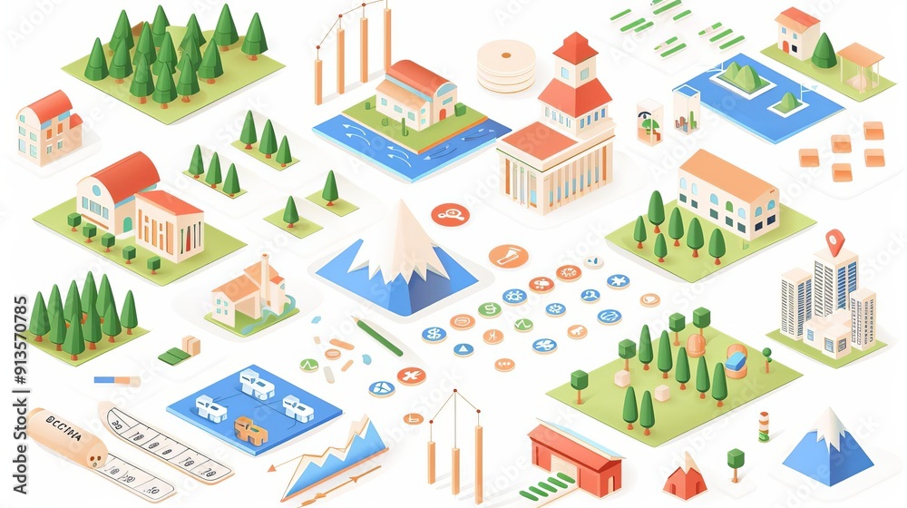 Infographic of resource allocation in various sectors, resources levels, impact analysis