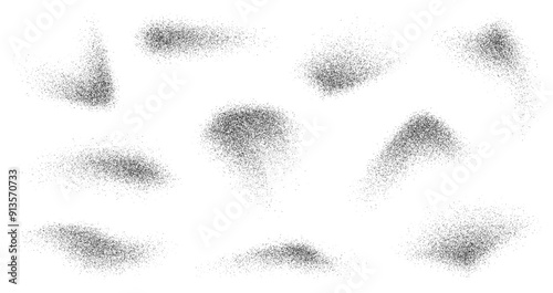 Grain paint spray noise or dust brush and black sand particles, vector abstract shape effects. Paint airbrush wavy sprays in graffiti ink style with grain noise texture of black dots and grainy dust