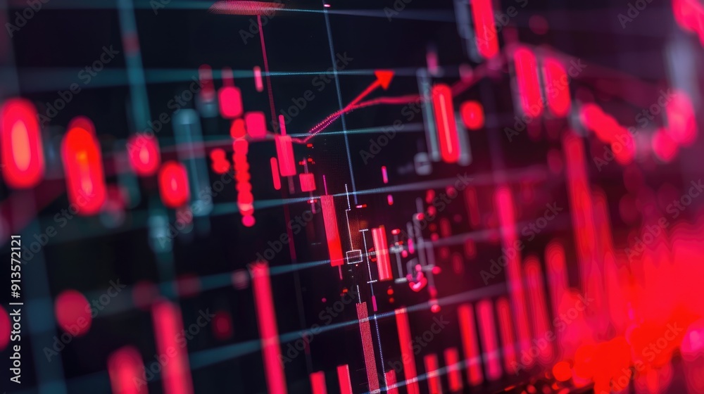 Business graph with a red arrow on a red background showing growth and progress,uptrend line graph,generative ai Business graph with a red arrow on a red background showing growth and progress,uptrend line graph,generative ai