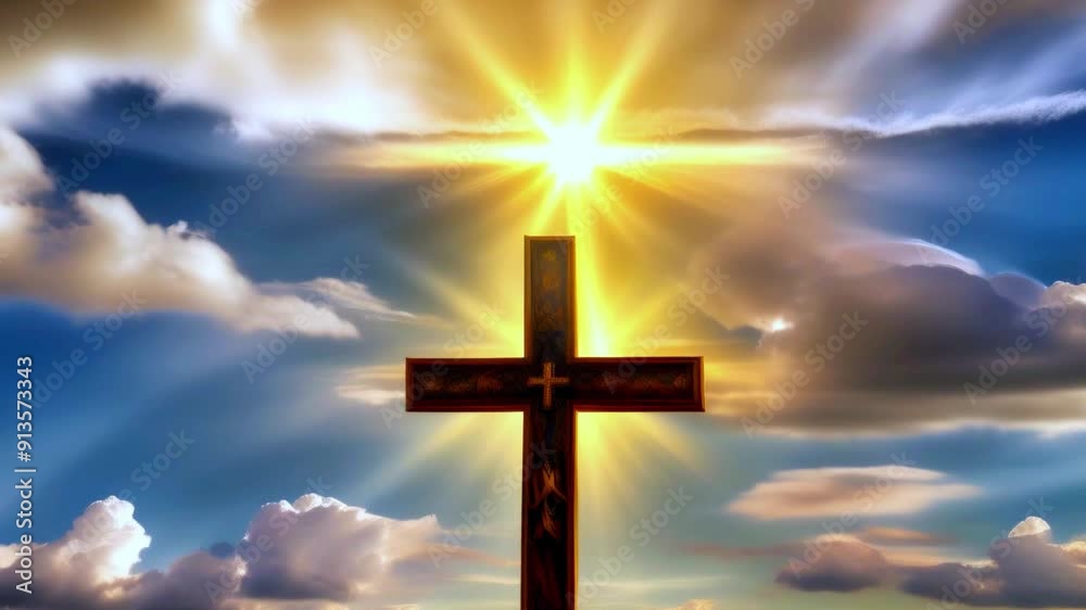 Golden rays of sunlight shining behind a cross in the sky, symbolizing faith, hope, and spirituality, perfect for Christian, religious, and inspirational themes or projects.
Golden rays of sunlight shining behind a cross in the sky, symbolizing faith, hope, and spirituality, perfect for Christian, religious, and inspirational themes or projects.