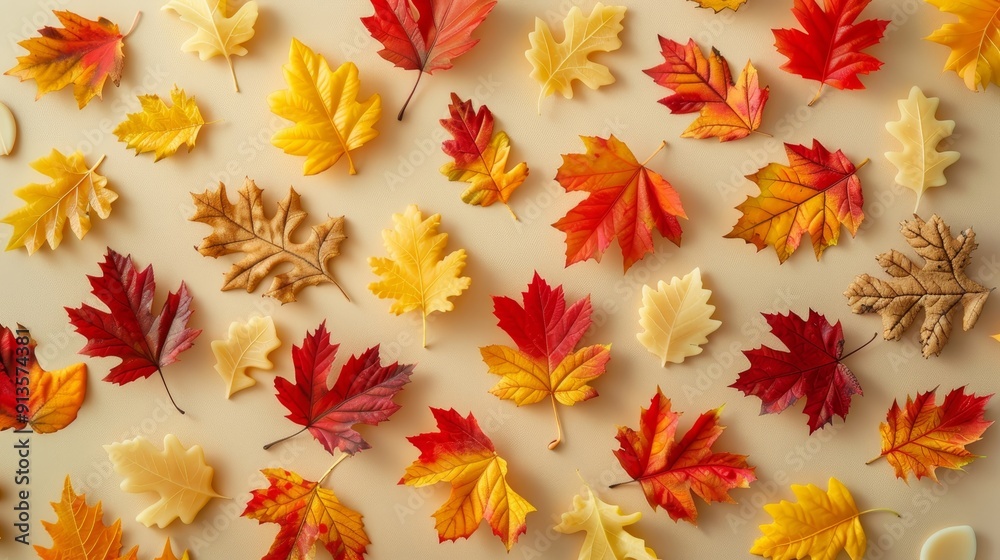Autumn leaves watercolor on beige, top view, flat lay illustration for fall vibes Autumn leaves watercolor on beige, top view, flat lay illustration for fall vibes