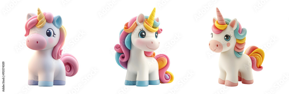 Cute cartoon unicorns set isolated on transparent background Cute cartoon unicorns set isolated on transparent background