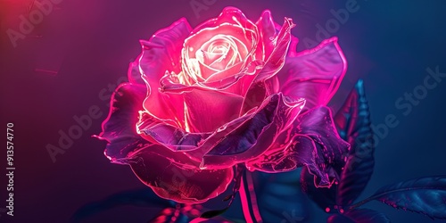 glowing neon rose, pink