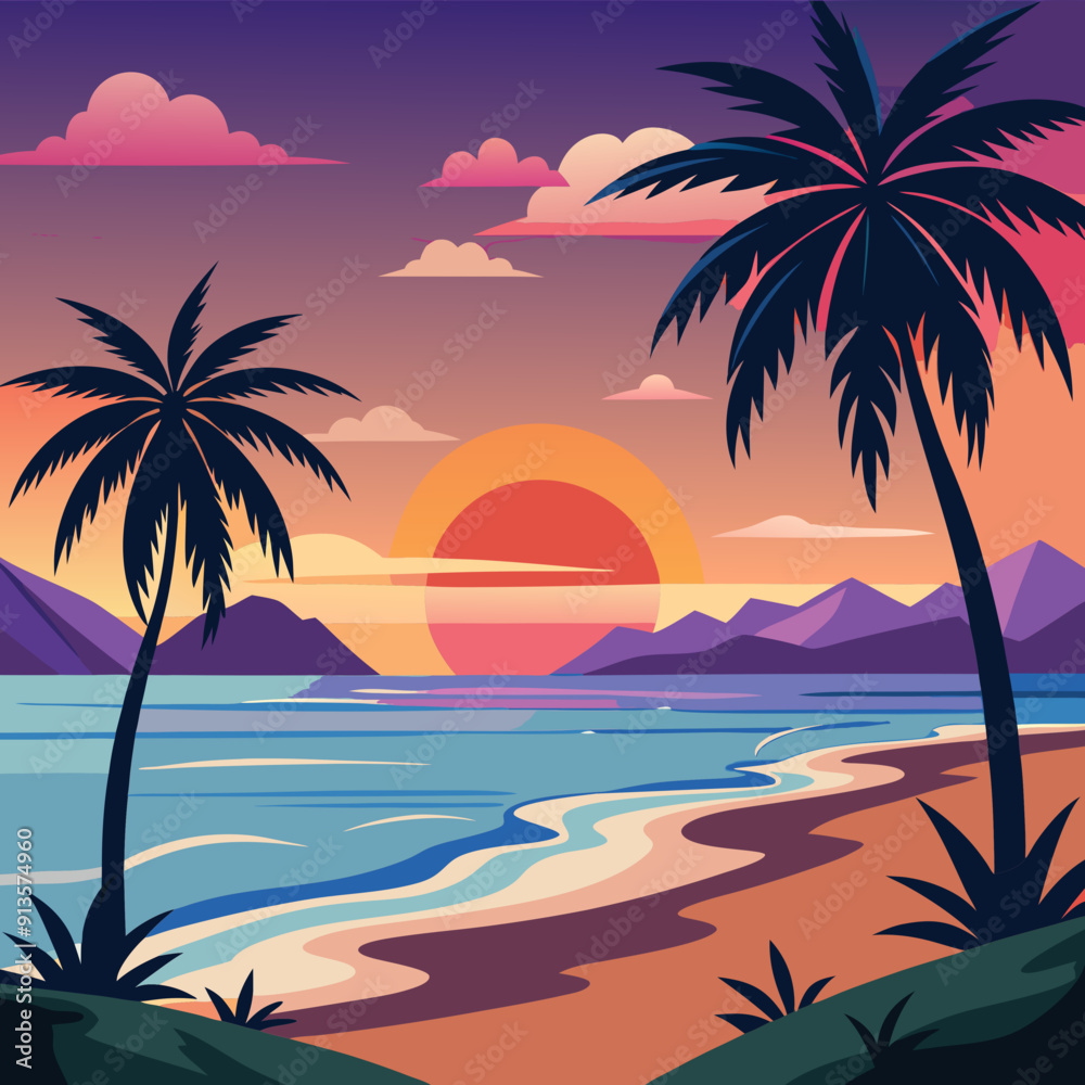 custom made wallpaper toronto digitalA serene beach at sunset art vector illustration