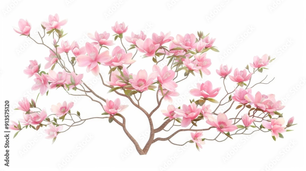 Magnolia tree canopy, garden landscape element, detailed illustration, vibrant colors, isolated on white background