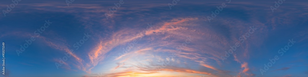custom made wallpaper toronto digital360 panorama of glowing sunset sky with bright pink Cirrus clouds. HDR 360 seamless spherical panorama. Full zenith or sky dome sky replacement for aerial drone panoramas. Climate and weather change.