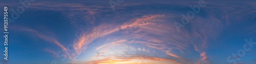 Wallpaper Mural 360 panorama of glowing sunset sky with bright pink Cirrus clouds. HDR 360 seamless spherical panorama. Full zenith or sky dome sky replacement for aerial drone panoramas. Climate and weather change. Torontodigital.ca