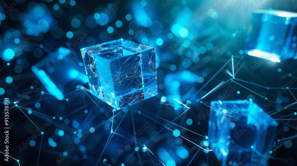 Naklejka premium Futuristic metaverse digital cubes blocks technology network connection concept. 