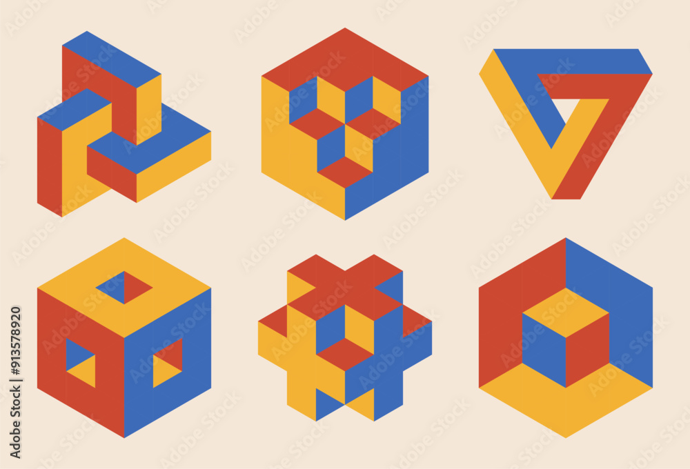 Set of minimal 20s geometric design elements Set of minimal 20s geometric design elements