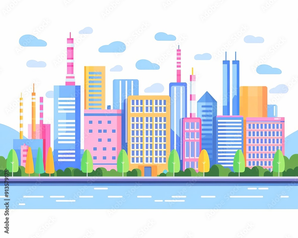Obraz premium City industry, advanced manufacturing tech, flat design illustration