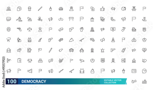 Democracy icon set. Collection and pack of linear web and ui icons. Editable stroke. Vector illustration.