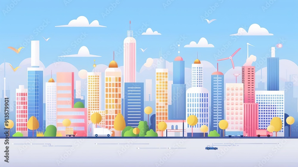 Urban automation, integrated manufacturing, flat design illustration Urban automation, integrated manufacturing, flat design illustration