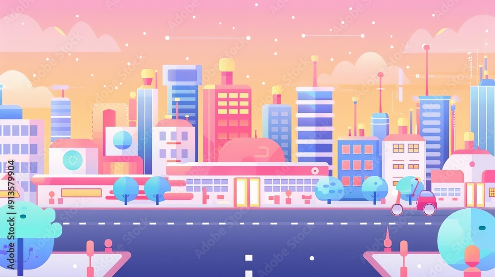 Obraz premium Urban automation, integrated manufacturing, flat design illustration
