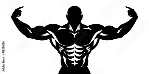 Muscular Bodybuilder Silhouette - Premium Black and White Vector Graphics
