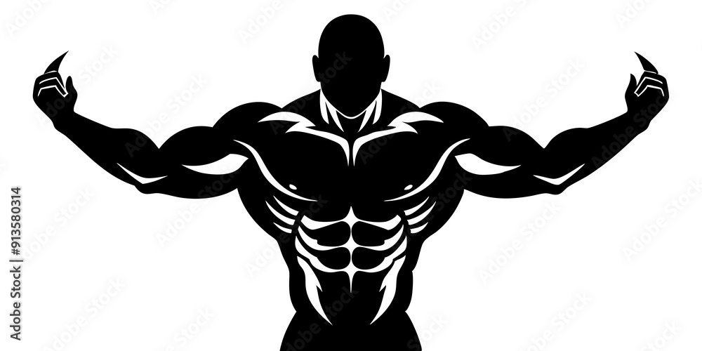 Muscular Bodybuilder Silhouette - Premium Black and White Vector Graphics
