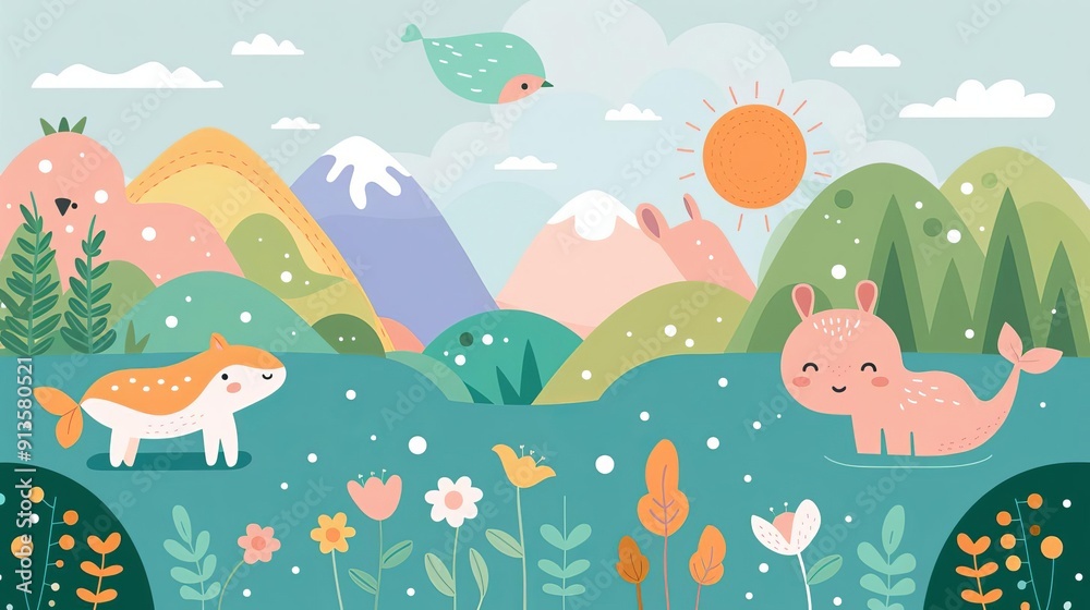 Conservation education, school project on ecosystems, flat design illustration Conservation education, school project on ecosystems, flat design illustration
