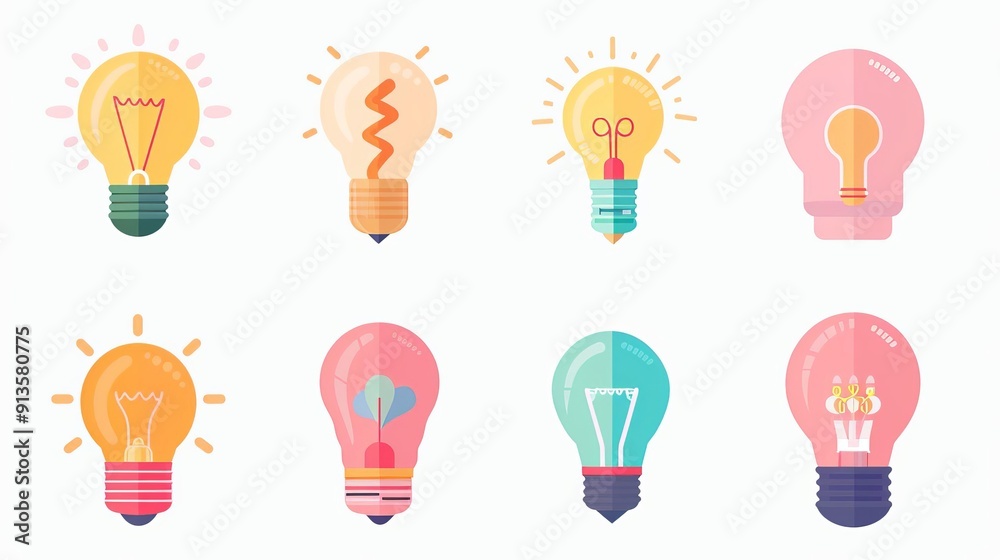 Energyefficient lighting, LED bulbs and fixtures, flat design illustration Energyefficient lighting, LED bulbs and fixtures, flat design illustration