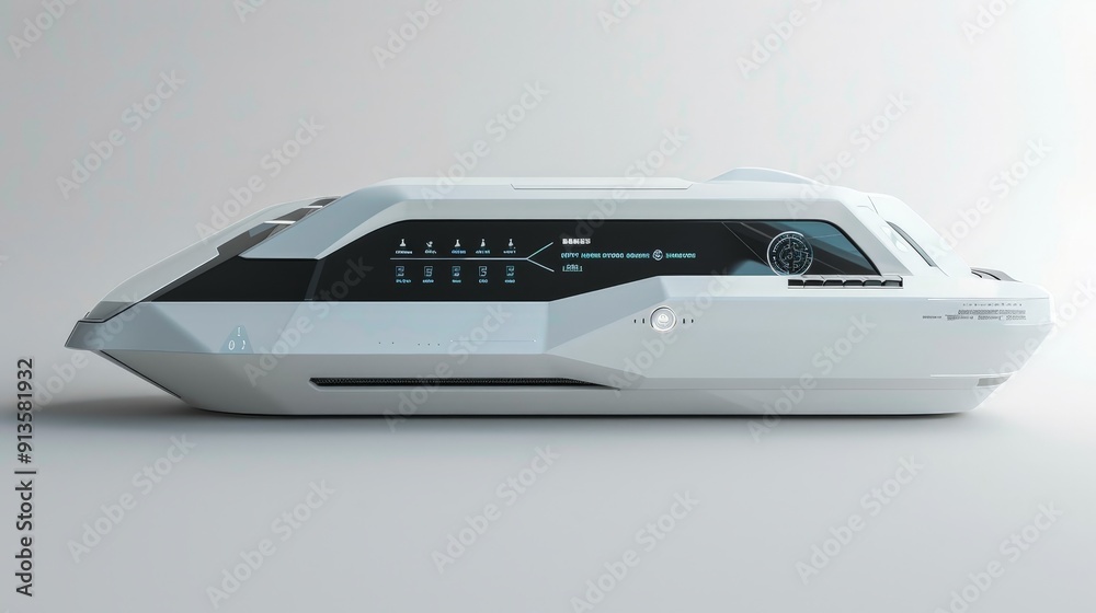 A futuristic AI device with an ergonomic design and interactive touch controls, displayed against a white background to focus on its high-tech capabilities and sleek appearance. A futuristic AI device with an ergonomic design and interactive touch controls, displayed against a white background to focus on its high-tech capabilities and sleek appearance.