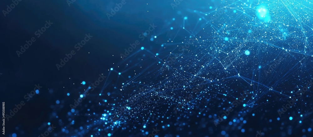 Fototapeta premium Futuristic Digital AI and Big Data Fiber Interface Modern Technology Background in Blue High Tech Concept with Copy Space